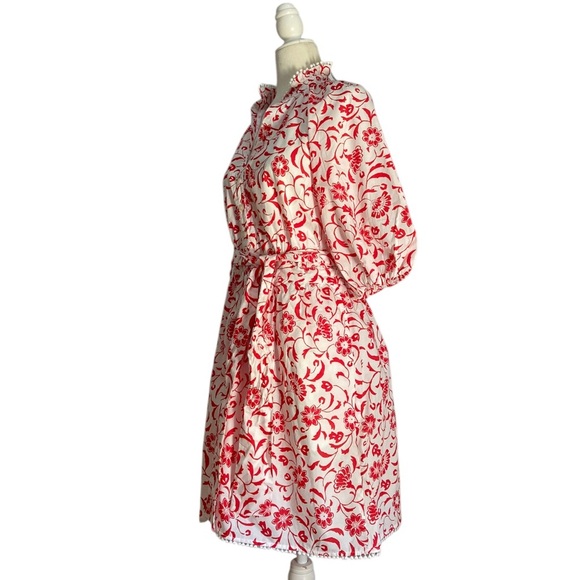 Ann Taylor Floral Ruffle Neck flare Dress NWT Fiery Red White Flirty Feminine - Picture 7 of 11